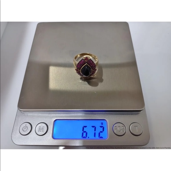 Onyx cabochon with rubies 14K gold - Picture 5 of 7
